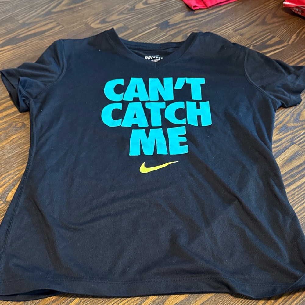 Nike Black Tee with Turquoise Graphic and Yellow Swoosh